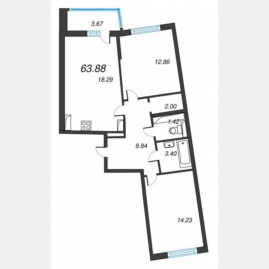2-к. квартира, 65,7 м², 19/22 эт.