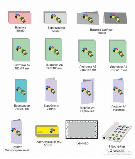 Визитки 1000шт Листовки 1000шт, Бесп.доставка(Мск)