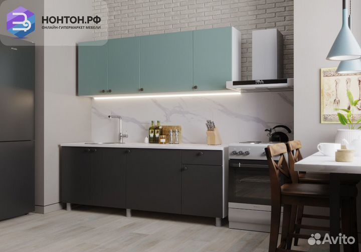 Кухня Деми 1.8 м белый / графит / сумеречный голуб