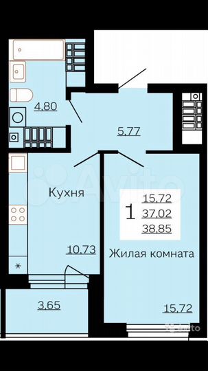 1-к. квартира, 37 м², 15/26 эт.