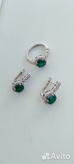 Серьги и кольцо серебряные с агатом