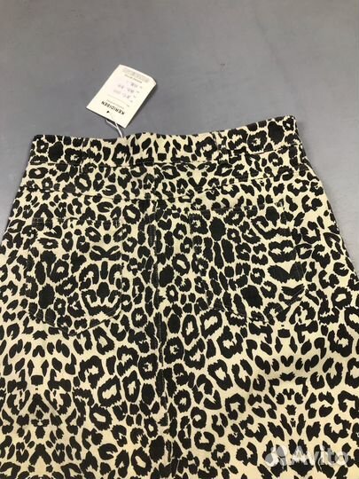 Джинсовая леопардовая юбка с разрезом М L 44-46