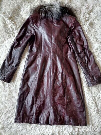 Итальянское кожанное пальто с натуральным мехом