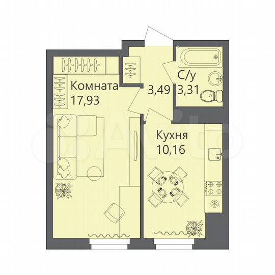 1-к. квартира, 34,9 м², 2/10 эт.