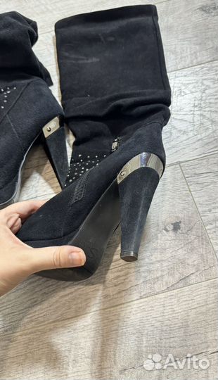 Сапоги женские демисезонные замшевые 37 р черные