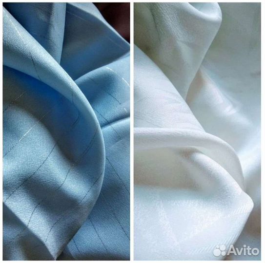 Ткань СССР. Шёлк. Белый и голубой. Винтаж