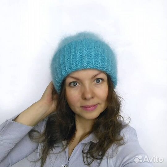 Весення Бирюзовая вязаная шапочка из мохера