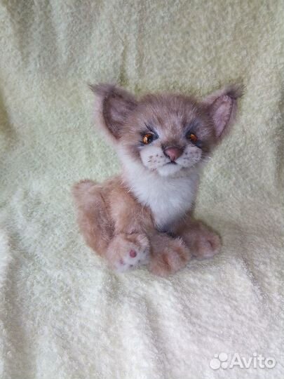 Игрушка авторская коллекционная котенок, рысенок