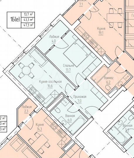 1-к. квартира, 47,4 м², 3/10 эт.