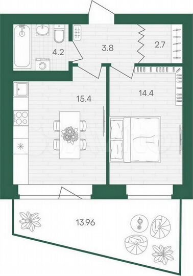 1-к. квартира, 54,5 м², 1/10 эт.