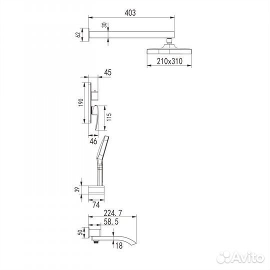 Душевая система встраиваемая Rose R1535H, черный