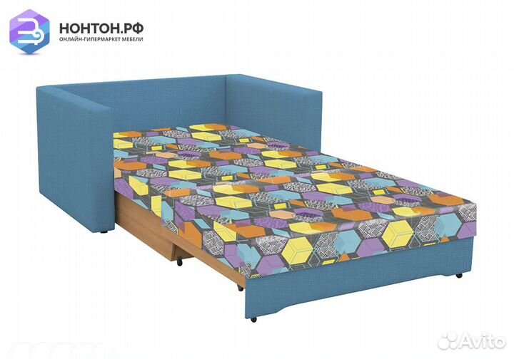 Диван выкатной Виктория-5 с узором синий