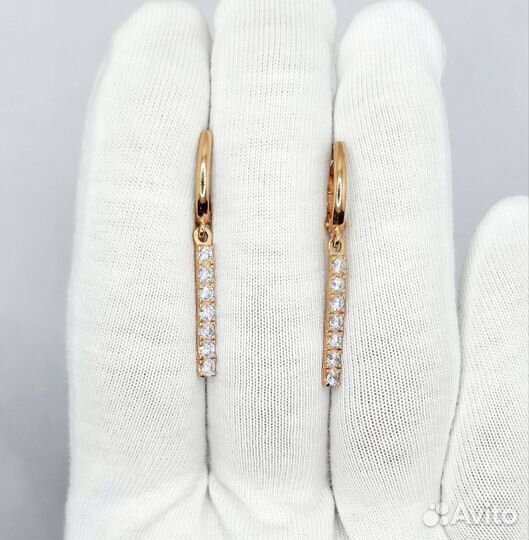 Золотые серьги с подвесками Палочка 585 пробы