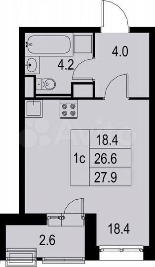 Квартира-студия, 28,6 м², 8/8 эт.