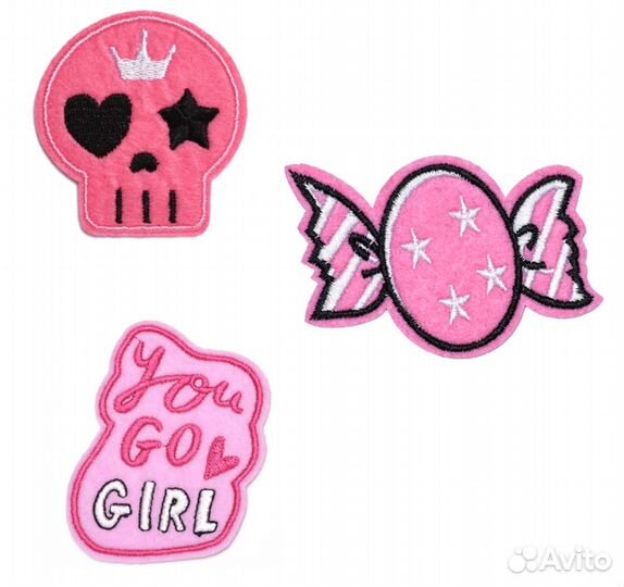 Нашивки на одежду череп конфетка розовые