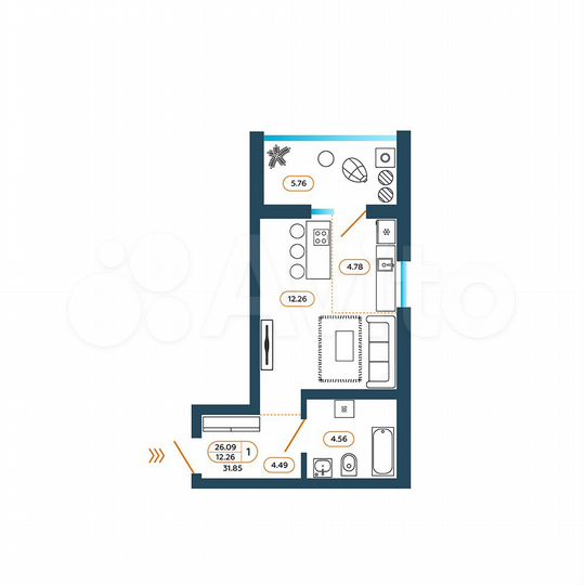 Квартира-студия, 31,9 м², 10/13 эт.
