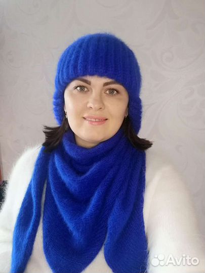 Шапка ушанка и бактус из пуха норки