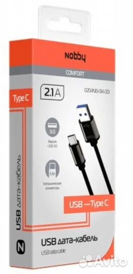 Дата-кабель Nobby Comfort Type C USB 3.0 2.1A Черн