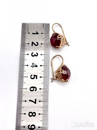 Золотые серьги с рубинами 583 СССР
