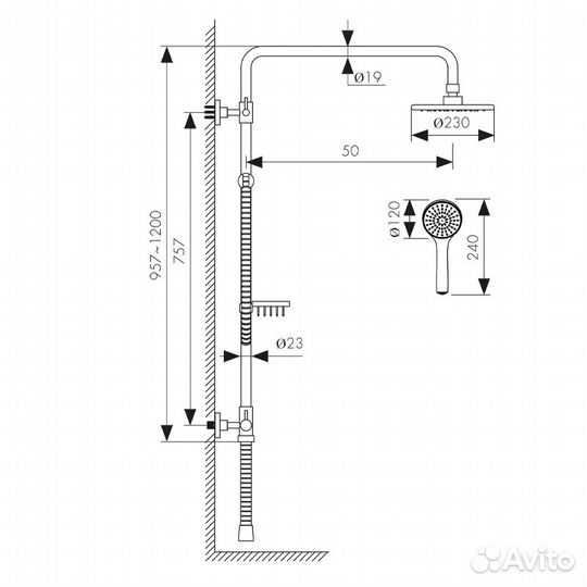 2065 Душевой комплект Kaiser для смесителя в ванну