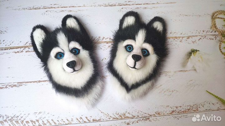 Зверо-брошки. Хаски. Ручная работа