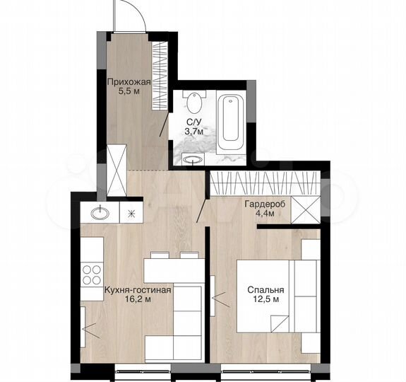 Своб. планировка, 42,3 м², 8/15 эт.