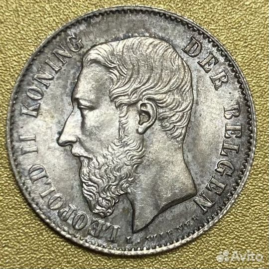 50 центов ар, 1886 бельгия Леопольд II