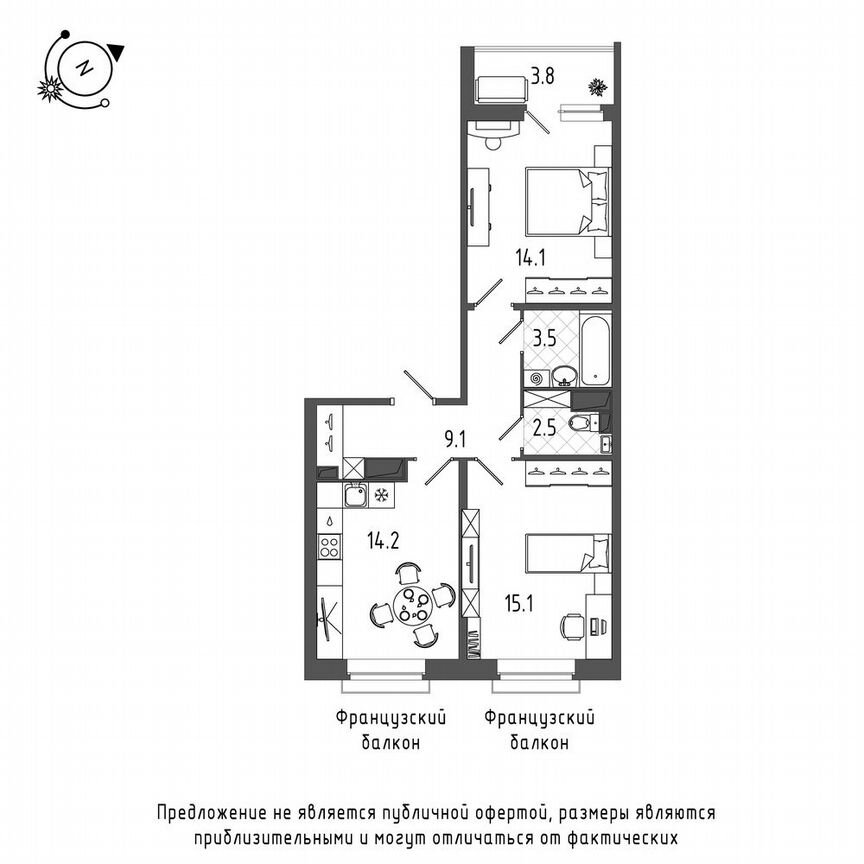 2-к. квартира, 61,3 м², 9/12 эт.