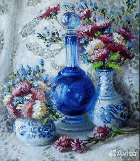 Картина маслом на холсте натюрморт цветы