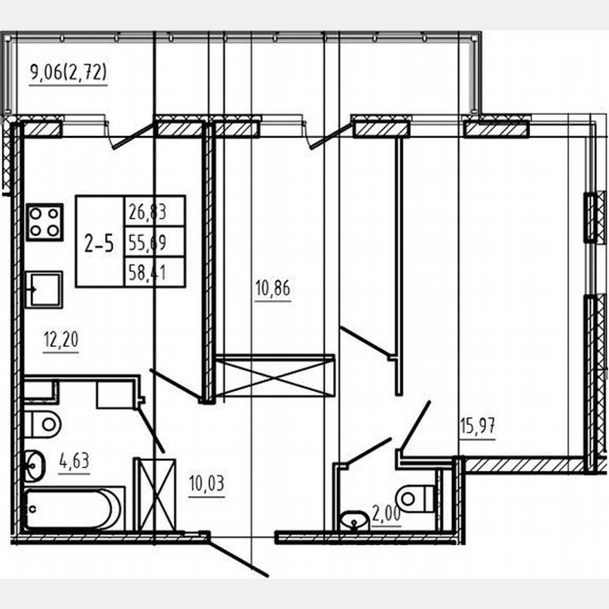 2-к. квартира, 55,7 м², 1/4 эт.