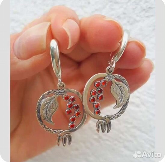 Серьги Гранат, цвет серебро