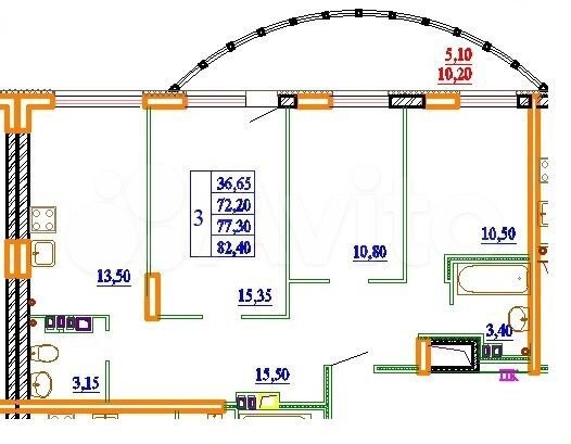 3-к. квартира, 82,4 м², 7/11 эт.