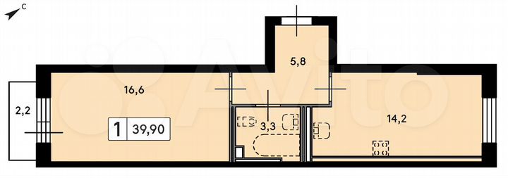 1-к. квартира, 39,9 м², 4/4 эт.