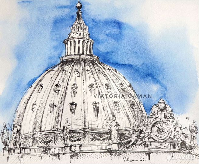 Акварельный скетч. Собор св. Петра в Ватикане