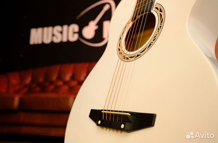 Новая акустическая гитара с анкером cowboy белая