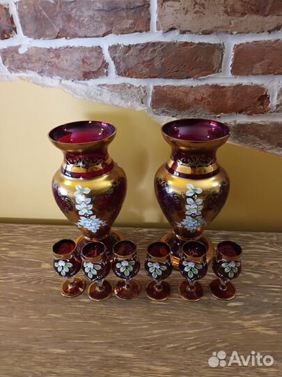 Рюмки богемское стекло, 6 штук, отличное состояние