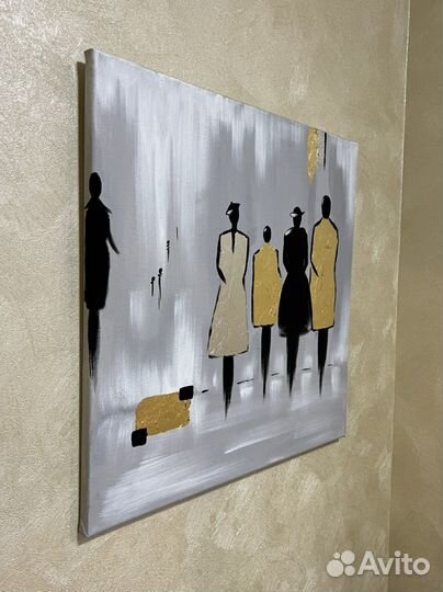 Картина новая, холст, акрил, золочение 50/50