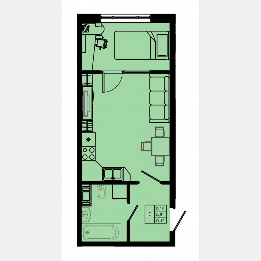 Квартира-студия, 29 м², 6/8 эт.