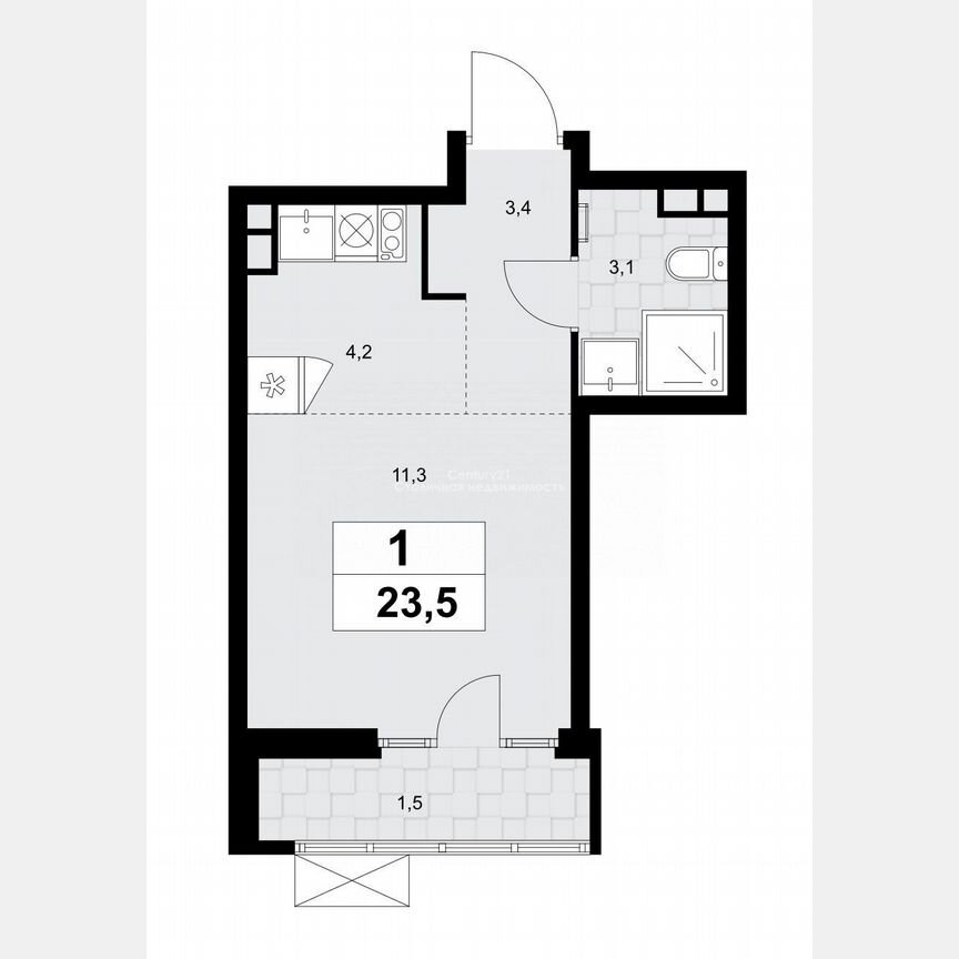 Квартира-студия, 23,5 м², 8/15 эт.