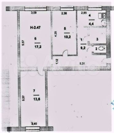 3-к. квартира, 58,2 м², 2/2 эт.