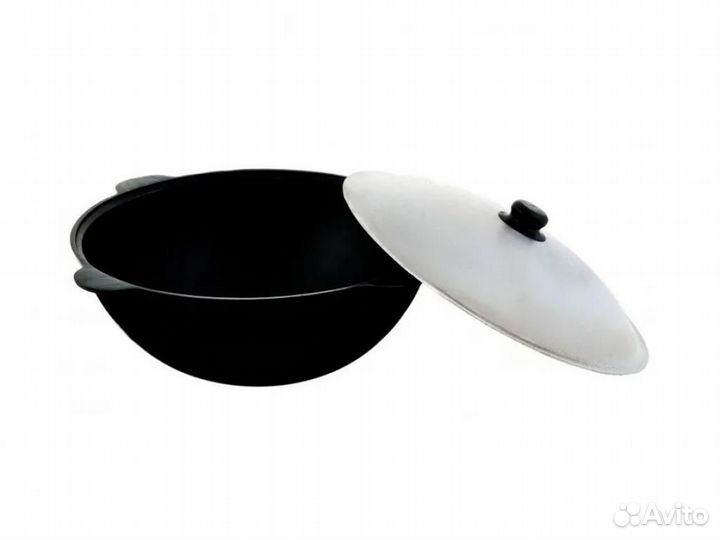 Узбекский чугунный казан 4 л. плоское дно, с крыш