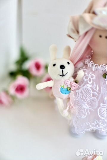 Кукла ручной работы, кукла тильда в розовом