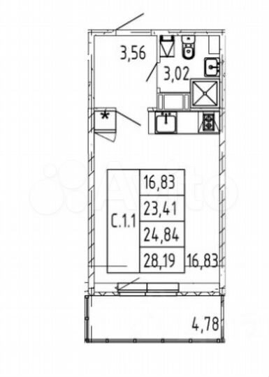 Квартира-студия, 28,2 м², 8/12 эт.