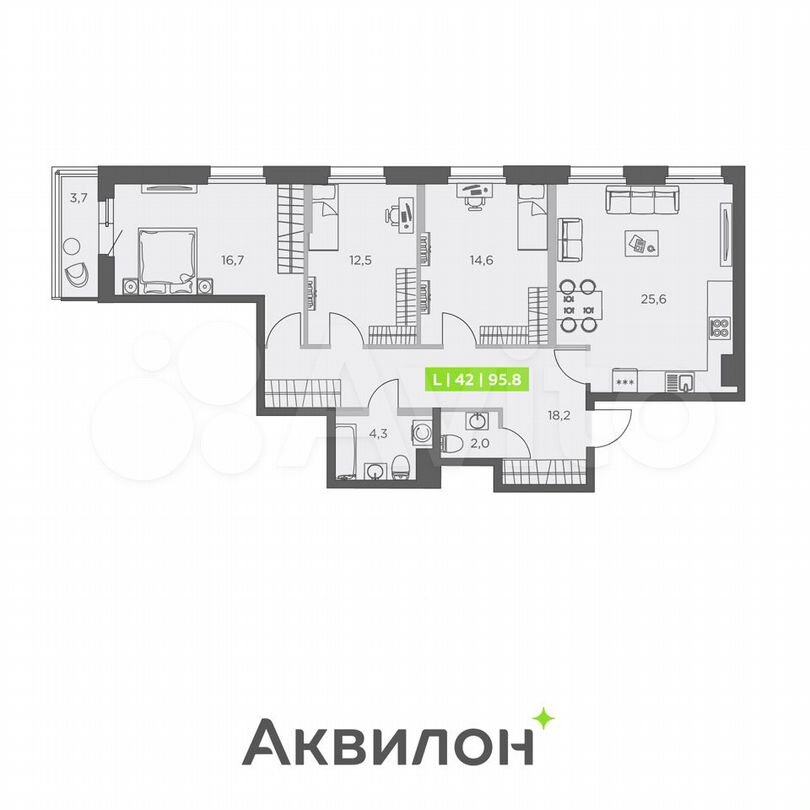 3-к. квартира, 95,8 м², 5/13 эт.