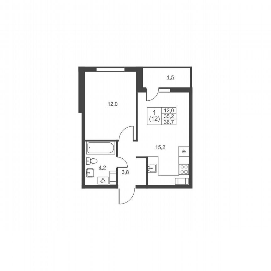 1-к. квартира, 36,7 м², 7/8 эт.