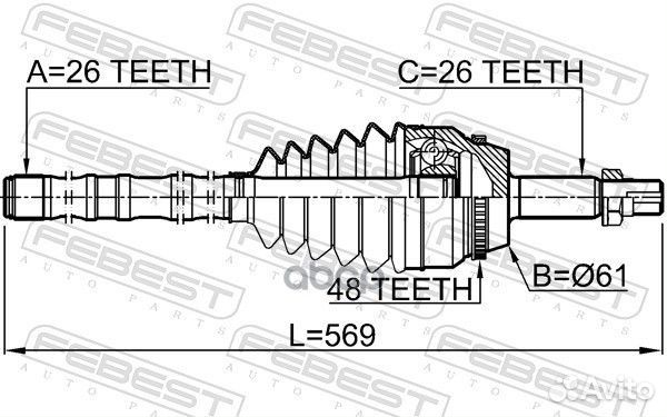 ШРУС внешний с валом 26х61,3х26 toyota camry AC