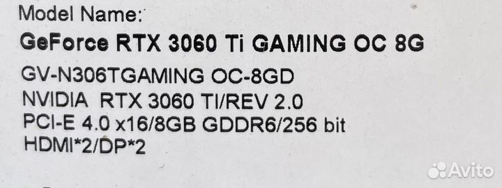 Видеокарта GeForce RTX 3060 Ti gaming OC 8G