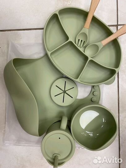 Силиконовая посуда для малышей зеленый
