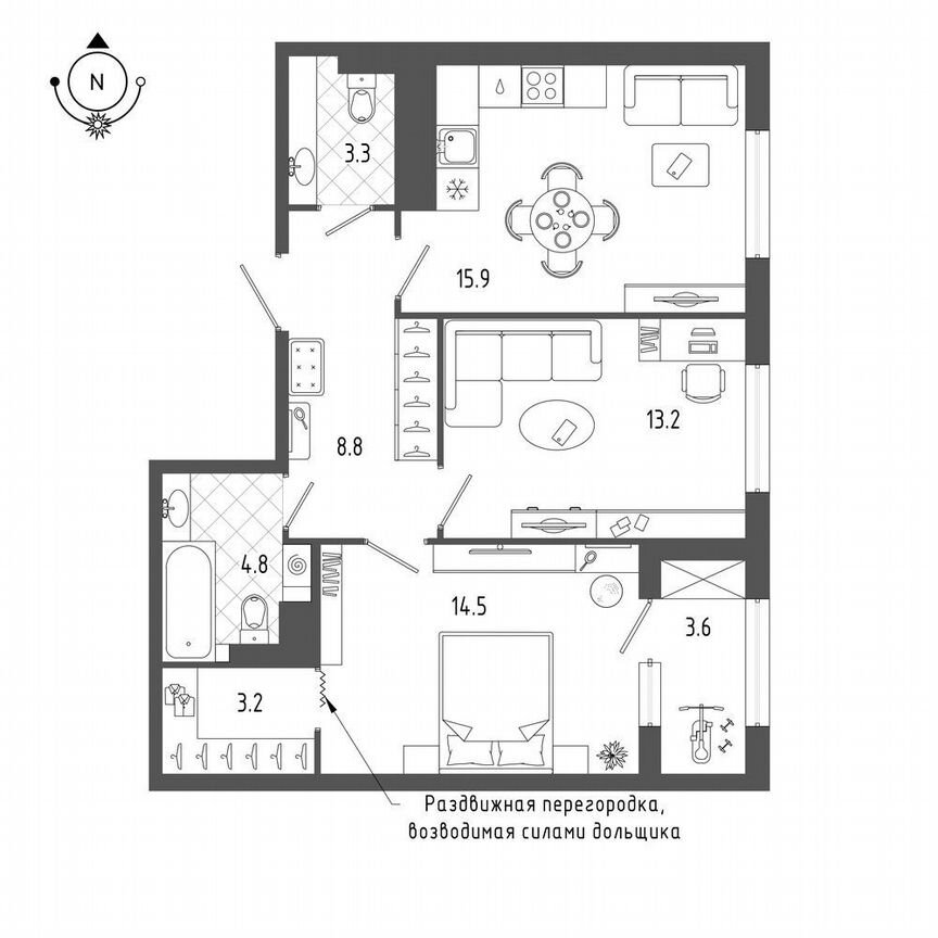 2-к. квартира, 65,5 м², 17/18 эт.