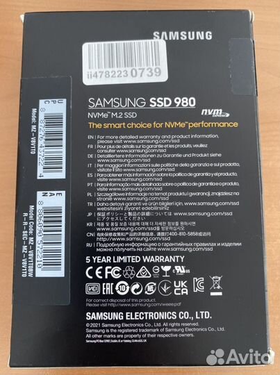 Samsung 1 тб SSD- 980 M.2 PCI-E 3.0 MZ-V8V1T0BW